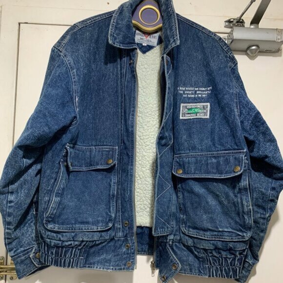 VINTAGE KONGLOON JEANS SHERPA LINED EMBROIDERED JACKETS SIZE L - Picture 7 of 13